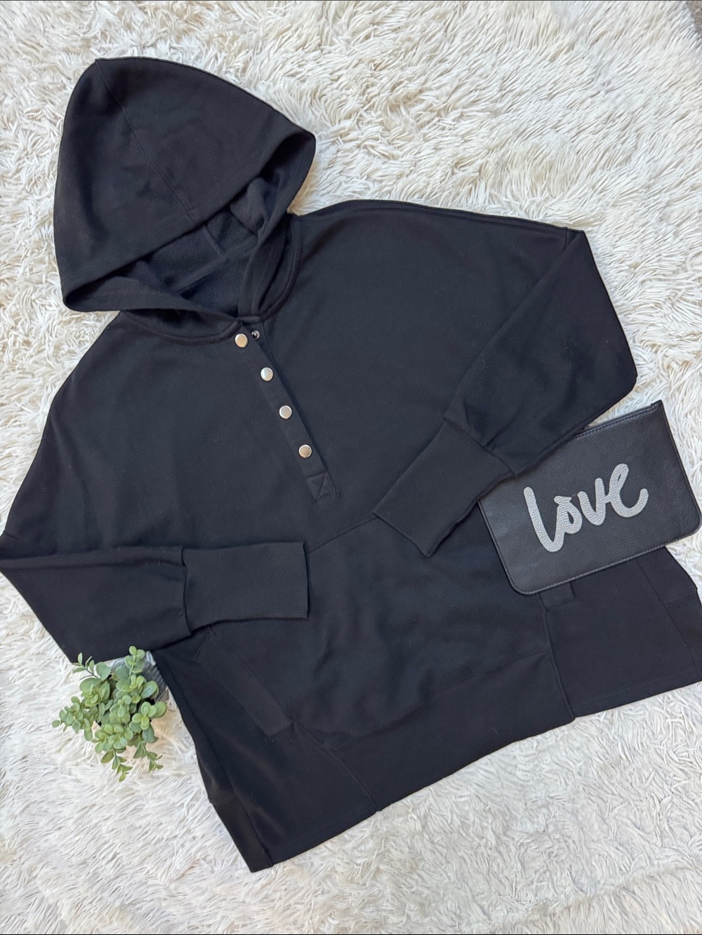 Boutique Hooded Snap Henley Sweatshirt 💗 Black